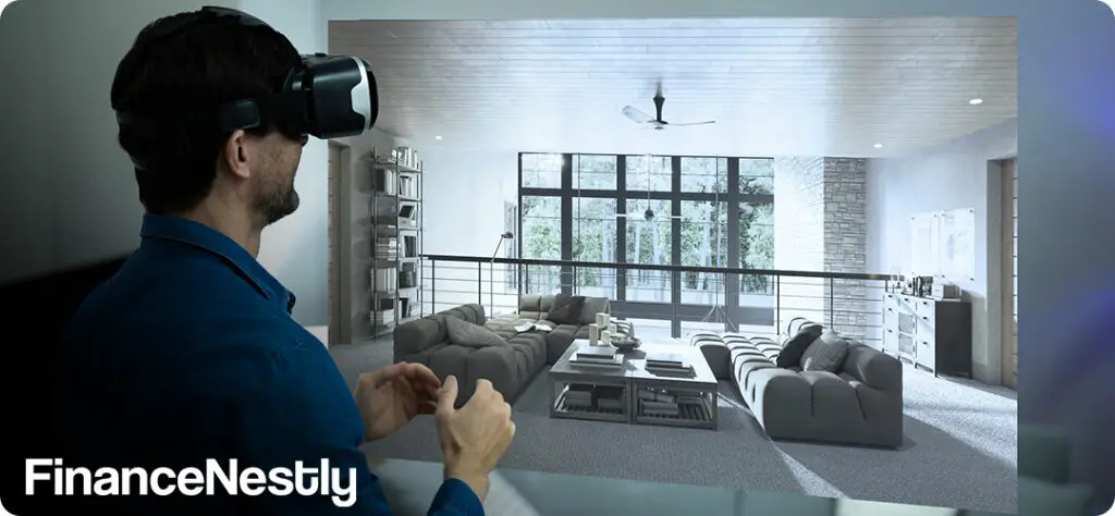 Virtual reality property tour interface, showing how investors can remotely explore real estate from anywhere in the world.